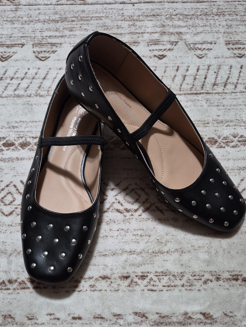 Time and Tru Black Studded Mary Jane Flats